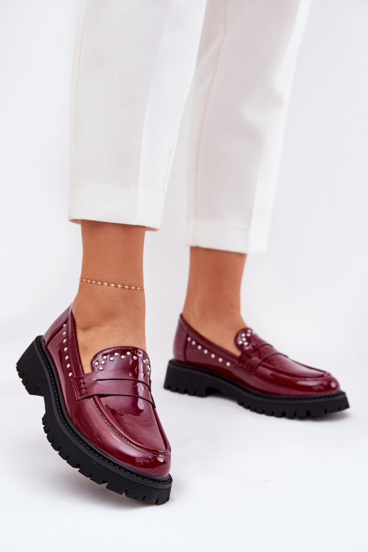 Ladies Patent Moccasins With Decoration Bordeaux Nallae