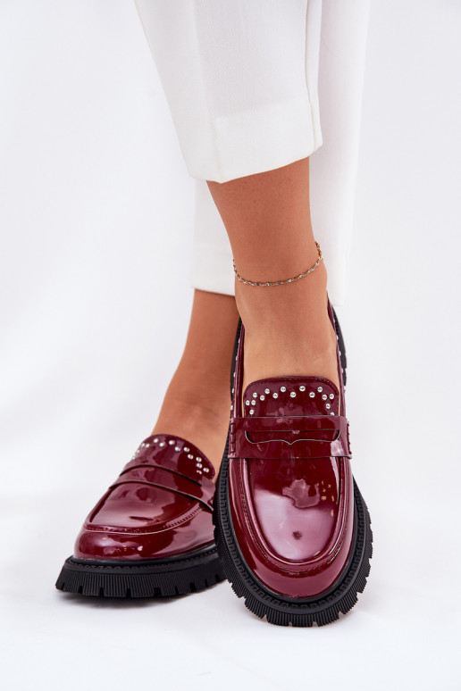 Ladies Patent Moccasins With Decoration Bordeaux Nallae