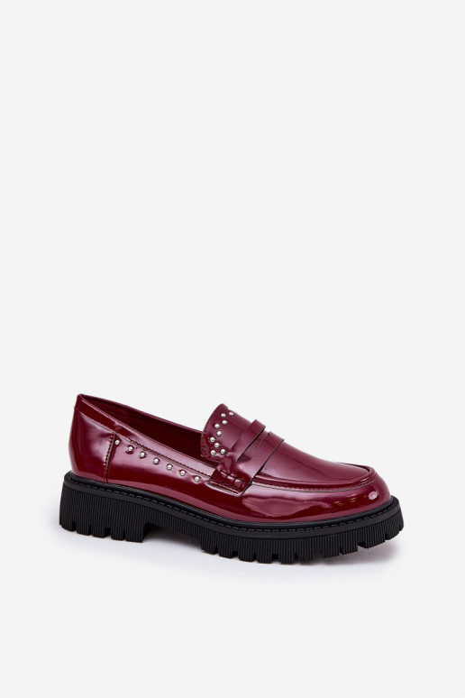 Ladies Patent Moccasins With Decoration Bordeaux Nallae