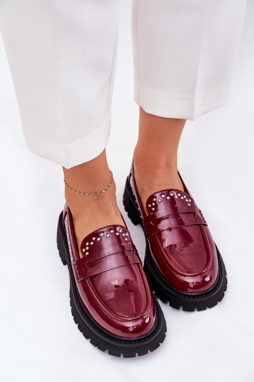 Ladies Patent Moccasins With Decoration Bordeaux Nallae