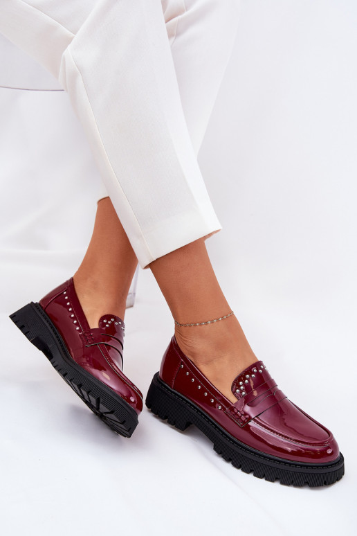 Ladies Patent Moccasins With Decoration Bordeaux Nallae