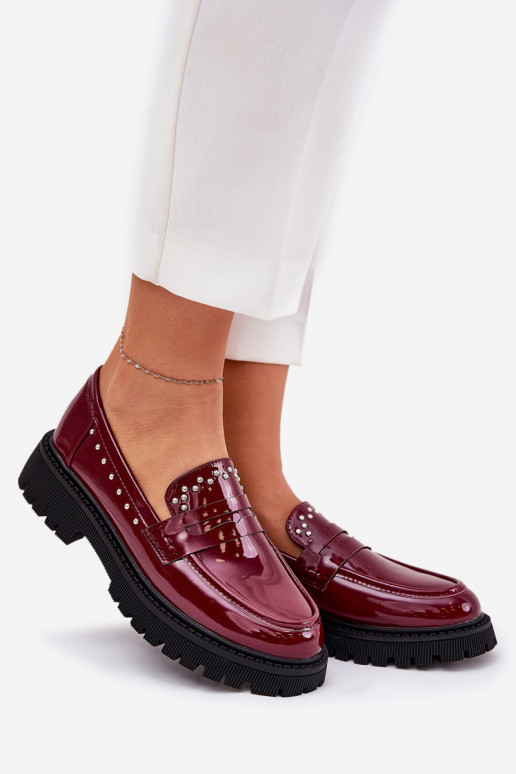 Ladies Patent Moccasins With Decoration Bordeaux Nallae