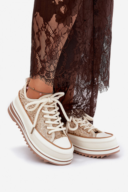 Womens Sneakers On Massive Platform S.Barski BF51-101 Beige Womens Sneakers On Massive Platform S.Barski BF51-101 Beige