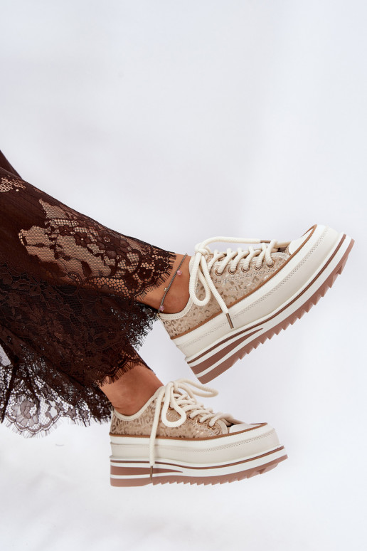 Womens Sneakers On Massive Platform S.Barski BF51-101 Beige Womens Sneakers On Massive Platform S.Barski BF51-101 Beige