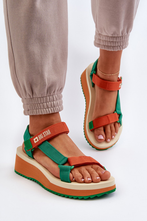 Women's Platform and Wedge Sandals Big Star NN274A053 Green-Orange Women's Platform and Wedge Sandals Big Star NN274A053 Green-Orange