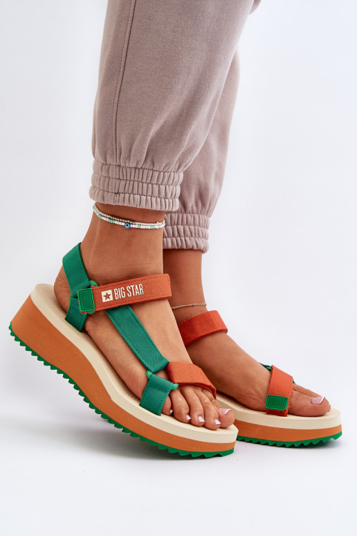 Women's Platform and Wedge Sandals Big Star NN274A053 Green-Orange Women's Platform and Wedge Sandals Big Star NN274A053 Green-Orange