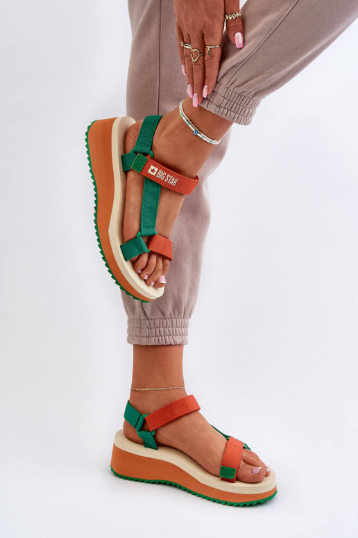 Women's Platform and Wedge Sandals Big Star NN274A053 Green-Orange Women's Platform and Wedge Sandals Big Star NN274A053 Green-Orange
