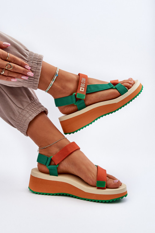 Women's Platform and Wedge Sandals Big Star NN274A053 Green-Orange Women's Platform and Wedge Sandals Big Star NN274A053 Green-Orange