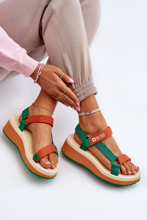 Women's Platform and Wedge Sandals Big Star NN274A053 Green-Orange Women's Platform and Wedge Sandals Big Star NN274A053 Green-Orange