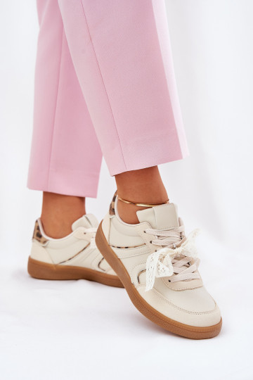 Low Women's Sneakers With Lace Leopard Beige Zielle