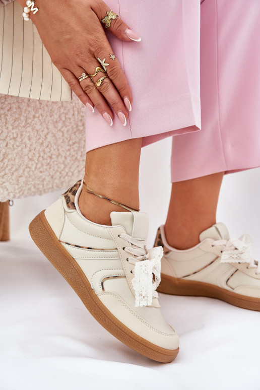 Low Women's Sneakers With Lace Leopard Beige Zielle Low Women's Sneakers With Lace Leopard Beige Zielle