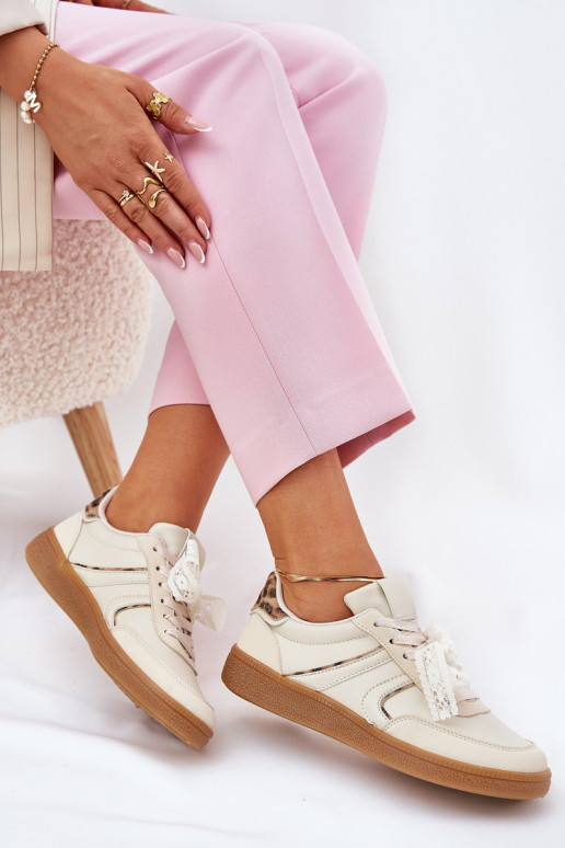 Low Women's Sneakers With Lace Leopard Beige Zielle Low Women's Sneakers With Lace Leopard Beige Zielle