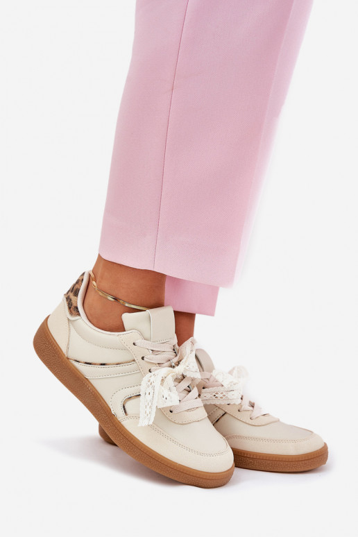 Low Women's Sneakers With Lace Leopard Beige Zielle Low Women's Sneakers With Lace Leopard Beige Zielle