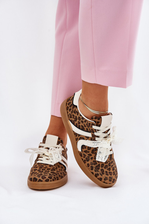 Low Women's Sneakers With Lace Leopard Brown Zielle Low Women's Sneakers With Lace Leopard Brown Zielle