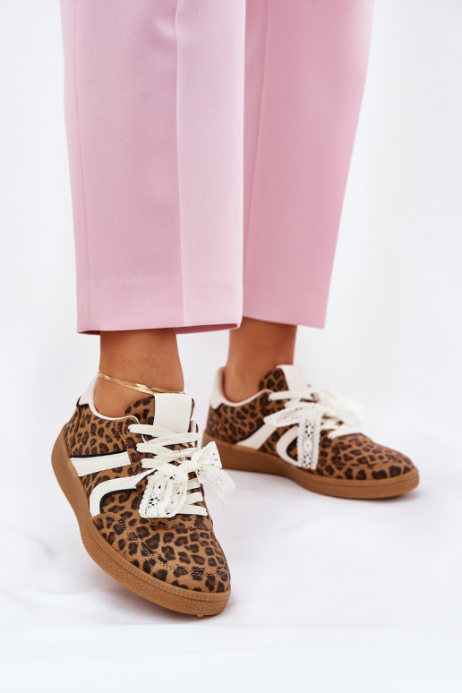 Low Women's Sneakers With Lace Leopard Brown Zielle Low Women's Sneakers With Lace Leopard Brown Zielle