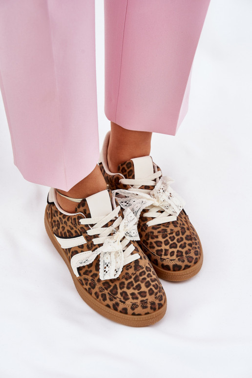 Low Women's Sneakers With Lace Leopard Brown Zielle Low Women's Sneakers With Lace Leopard Brown Zielle