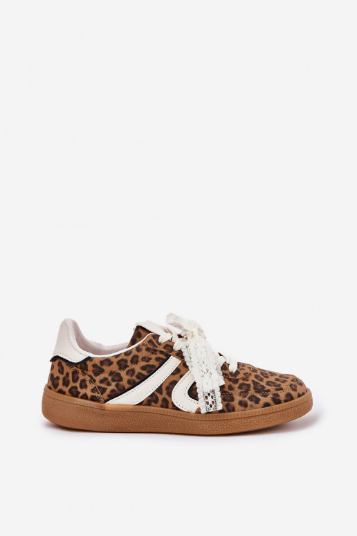 Low Women's Sneakers With Lace Leopard Brown Zielle Low Women's Sneakers With Lace Leopard Brown Zielle