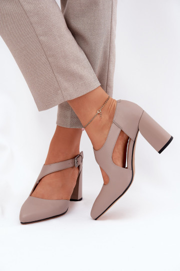 Leather Heels With Buckle Vinceza 91133 Grey