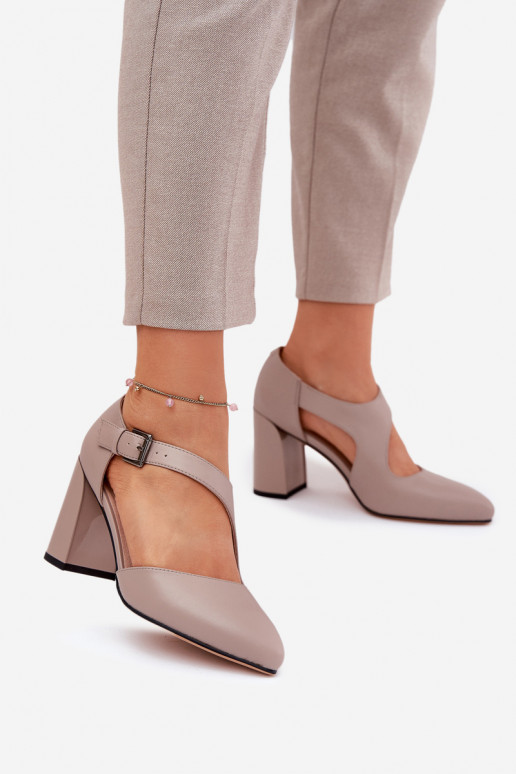 Skórzane Czółenka Na Słupku Z Klamrą Vinceza 91133 Szare