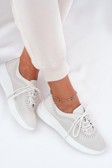 Skórzane Buty Sportowe Damskie Vinceza 41472 Białe