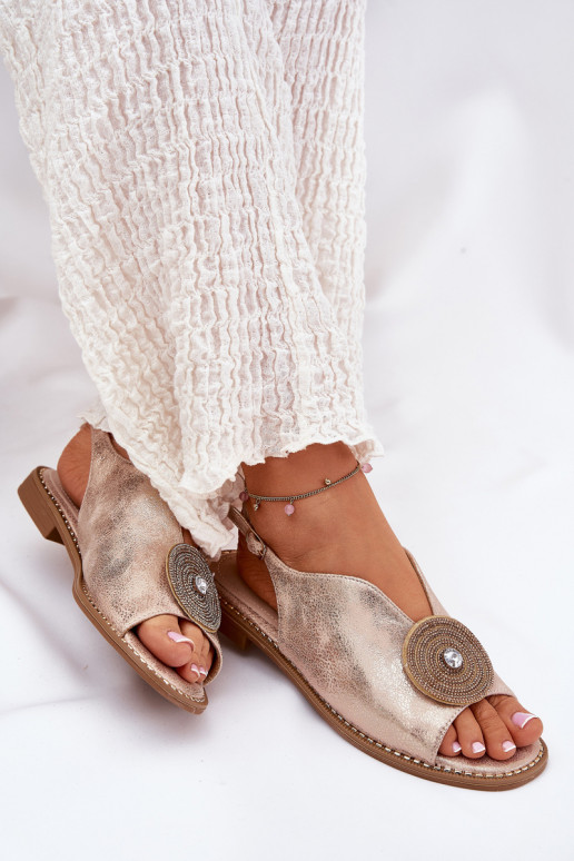 Shimmering Women's Sandals With Decorative Detail S.Barski KV51-012 Rose Gold Shimmering Women's Sandals With Decorative Detail S.Barski KV51-012 Rose Gold