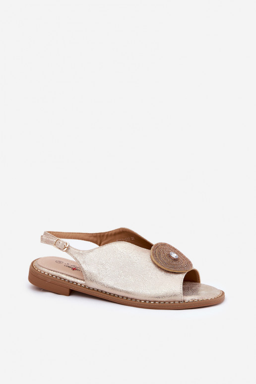 Shimmering Women's Sandals With Decorative Detail S.Barski KV51-012 Gold