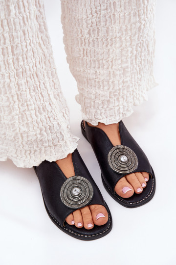 Shiny Women's Sandals With Decorative Detail S.Barski KV51-012 Black