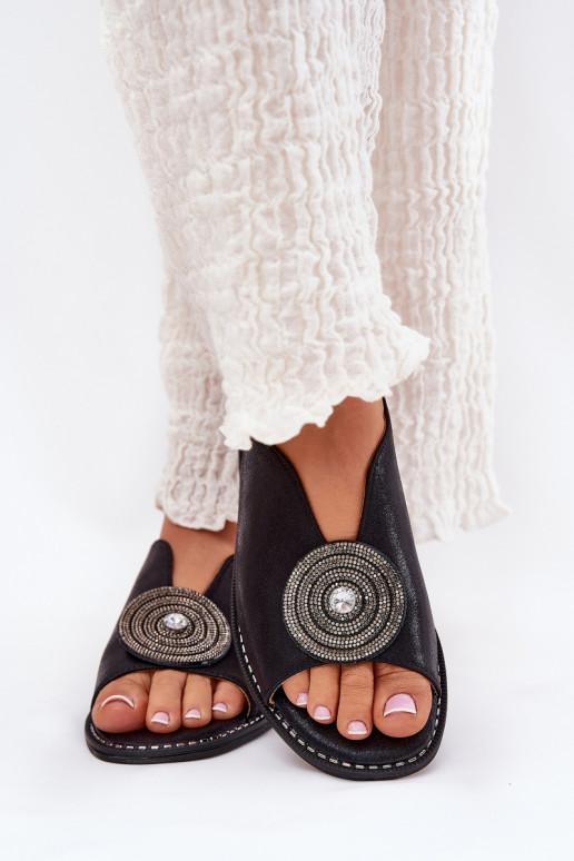 Shiny Women's Sandals With Decorative Detail S.Barski KV51-012 Black Shiny Women's Sandals With Decorative Detail S.Barski KV51-012 Black