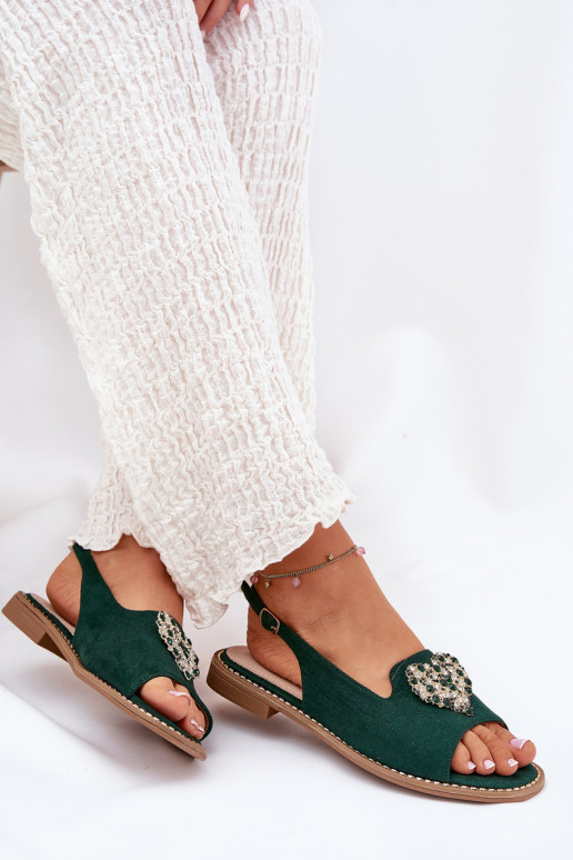 Women's sandals with gold decoration eco suede S.Barski KV27-059 brown Women's sandals with gold decoration eco suede S.Barski KV27-059 brown