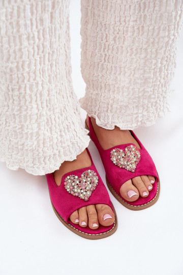 Women's sandals with decorative heart S.Barski KV27-018 fuchsia
