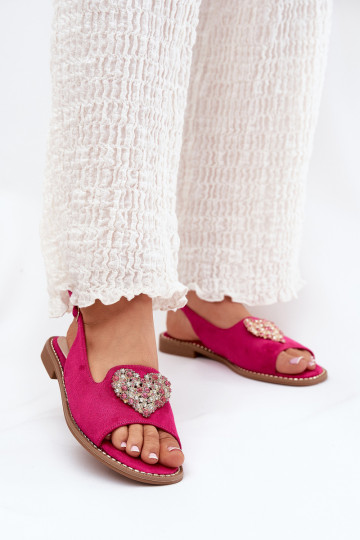 Women's sandals with decorative heart S.Barski KV27-018 fuchsia 2
