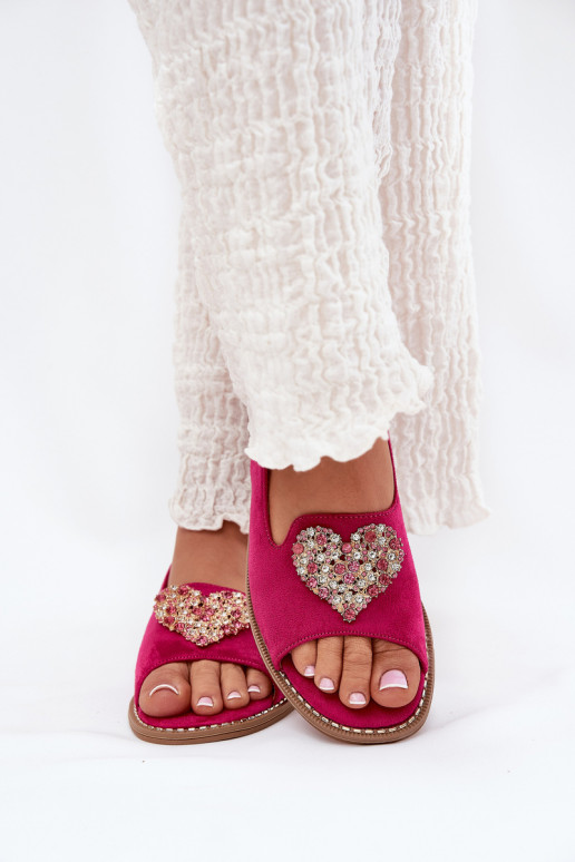 Women's sandals with decorative heart S.Barski KV27-018 fuchsia