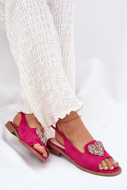 Women's sandals with decorative heart S.Barski KV27-018 fuchsia
