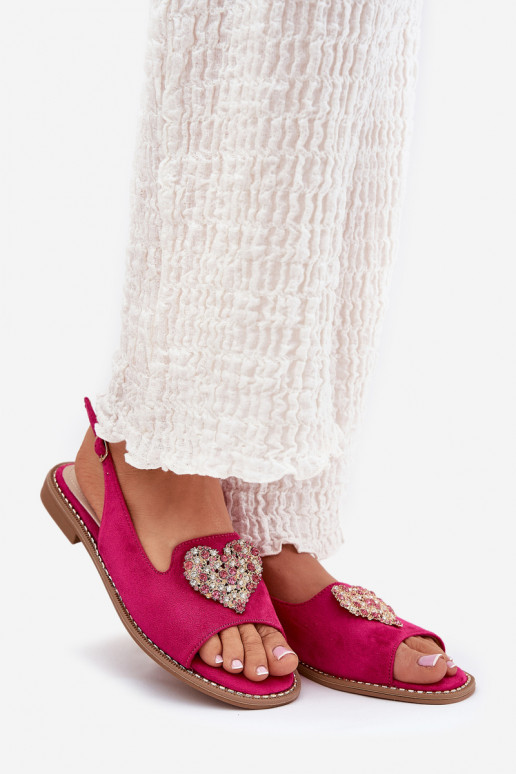 Women's sandals with decorative heart S.Barski KV27-018 fuchsia