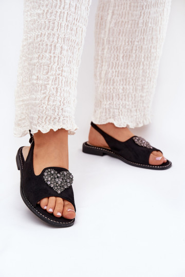 Women's Sandals With Decorative Heart S.Barski KV27-018 Black