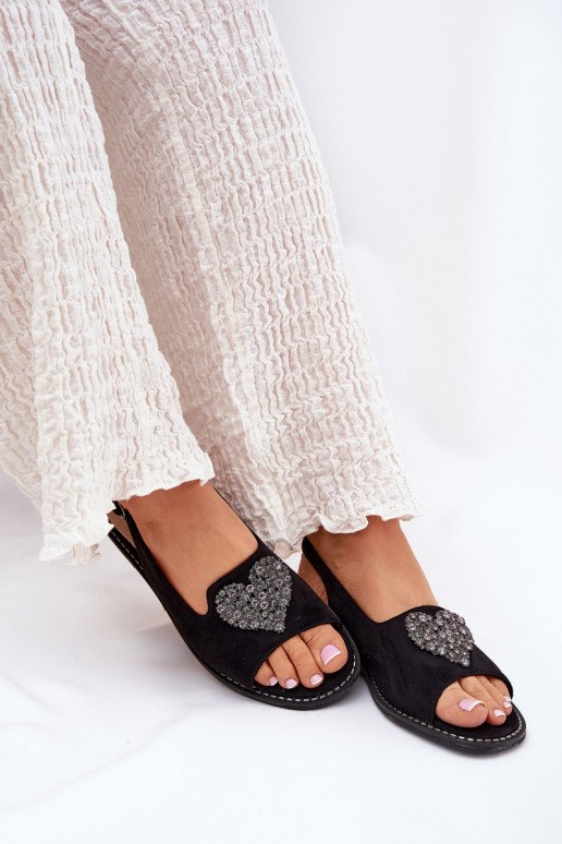 Women's Sandals With Decorative Heart S.Barski KV27-018 Black Women's Sandals With Decorative Heart S.Barski KV27-018 Black
