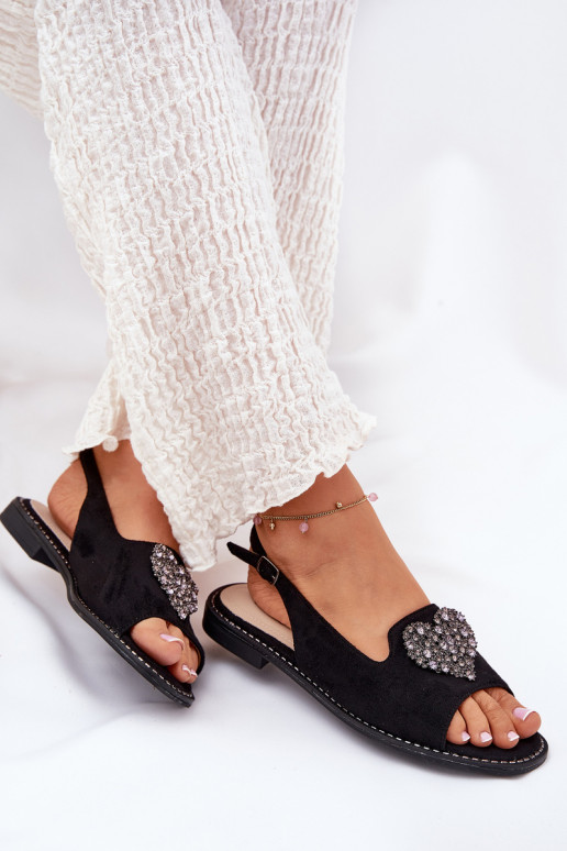 Women's Sandals With Decorative Heart S.Barski KV27-018 Black Women's Sandals With Decorative Heart S.Barski KV27-018 Black
