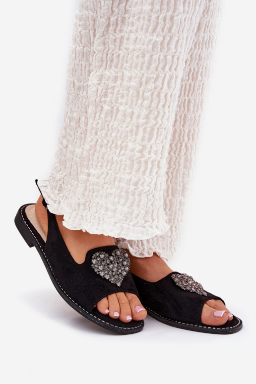 Women's Sandals With Decorative Heart S.Barski KV27-018 Black Women's Sandals With Decorative Heart S.Barski KV27-018 Black