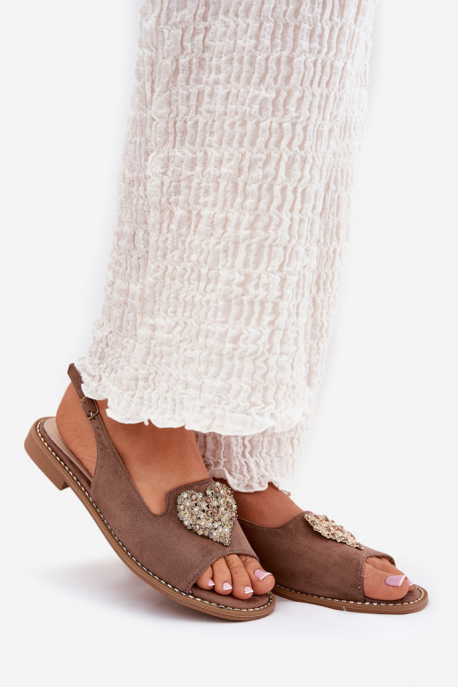 Ladies Sandals With Decorative Heart Dark Beige S.Barski KV27-018