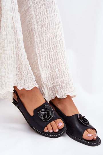 Shiny Women's Sandals With Decoration S.Barski KV51-006 Black