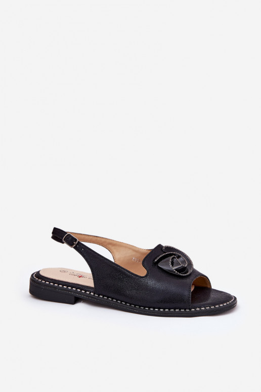 Shiny Women's Sandals With Decoration S.Barski KV51-006 Black Shiny Women's Sandals With Decoration S.Barski KV51-006 Black