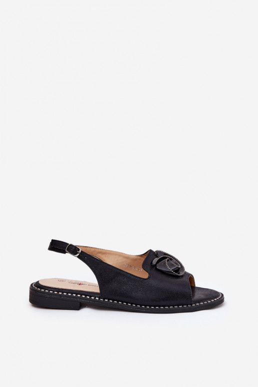 Shiny Women's Sandals With Decoration S.Barski KV51-006 Black Shiny Women's Sandals With Decoration S.Barski KV51-006 Black