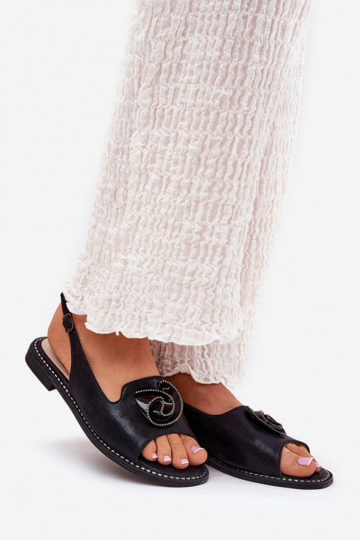 Shiny Women's Sandals With Decoration S.Barski KV51-006 Black Shiny Women's Sandals With Decoration S.Barski KV51-006 Black