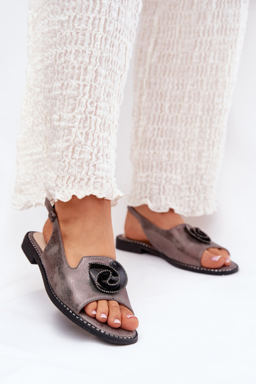 Shimmering Women's Sandals With Decoration S.Barski KV51-006 Gray 2