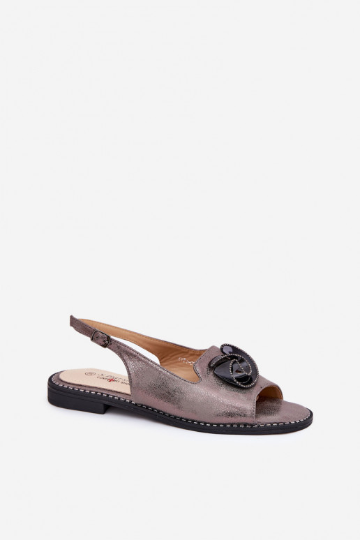 Shimmering Women's Sandals With Decoration S.Barski KV51-006 Gray Shimmering Women's Sandals With Decoration S.Barski KV51-006 Gray