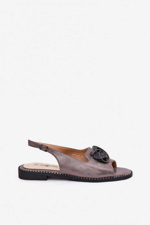 Shimmering Women's Sandals With Decoration S.Barski KV51-006 Gray Shimmering Women's Sandals With Decoration S.Barski KV51-006 Gray