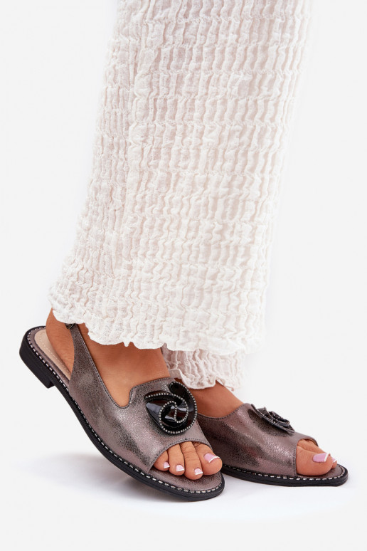 Shimmering Women's Sandals With Decoration S.Barski KV51-006 Gray Shimmering Women's Sandals With Decoration S.Barski KV51-006 Gray