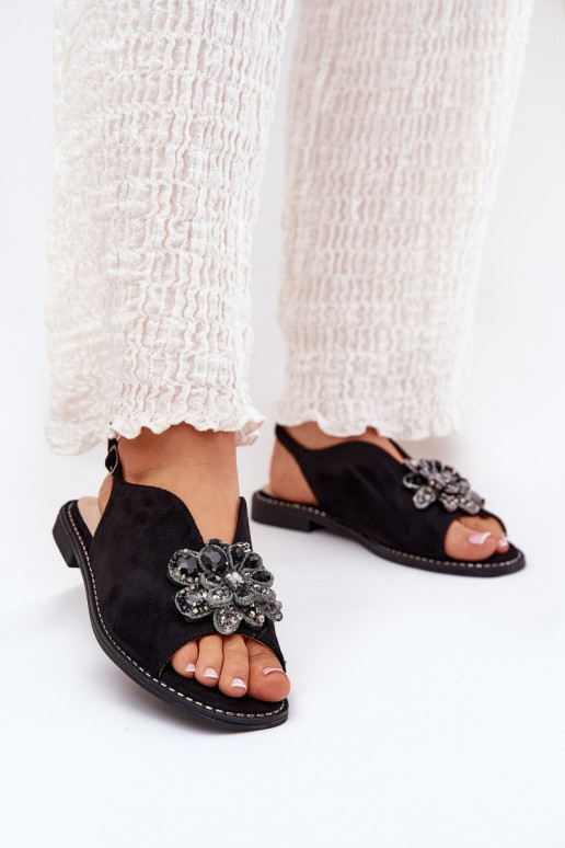 Women's Flat Heeled Sandals With Decoration S.Barski KV27-001 Black Women's Flat Heeled Sandals With Decoration S.Barski KV27-001 Black