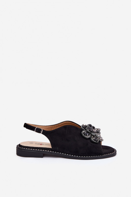 Women's Flat Heeled Sandals With Decoration S.Barski KV27-001 Black Women's Flat Heeled Sandals With Decoration S.Barski KV27-001 Black