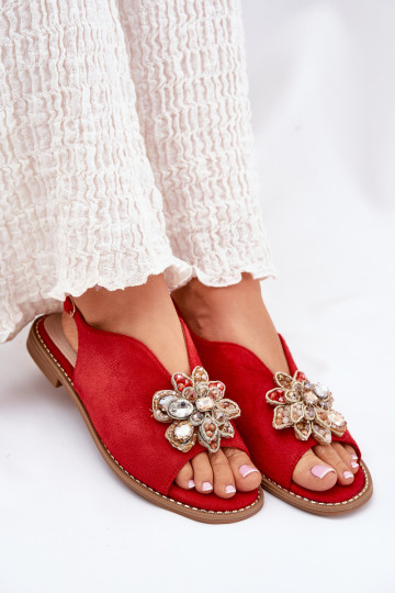 Women's Sandals On Flat Heel With Decoration S.Barski KV27-001 Red